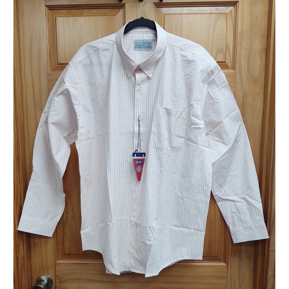 Campus Specialties Men's Size XL Button‎ Up Long Sleeve Orange & White Plaid